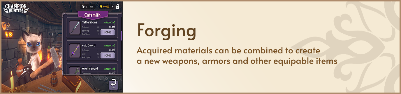 champion hunters forging, game features